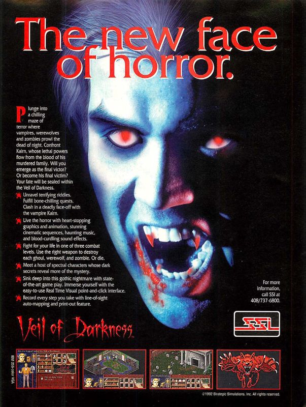Veil of Darkness Magazine Advertisement (Magazine Advertisements): Computer Gaming World (US), Number 103 (February 1993)