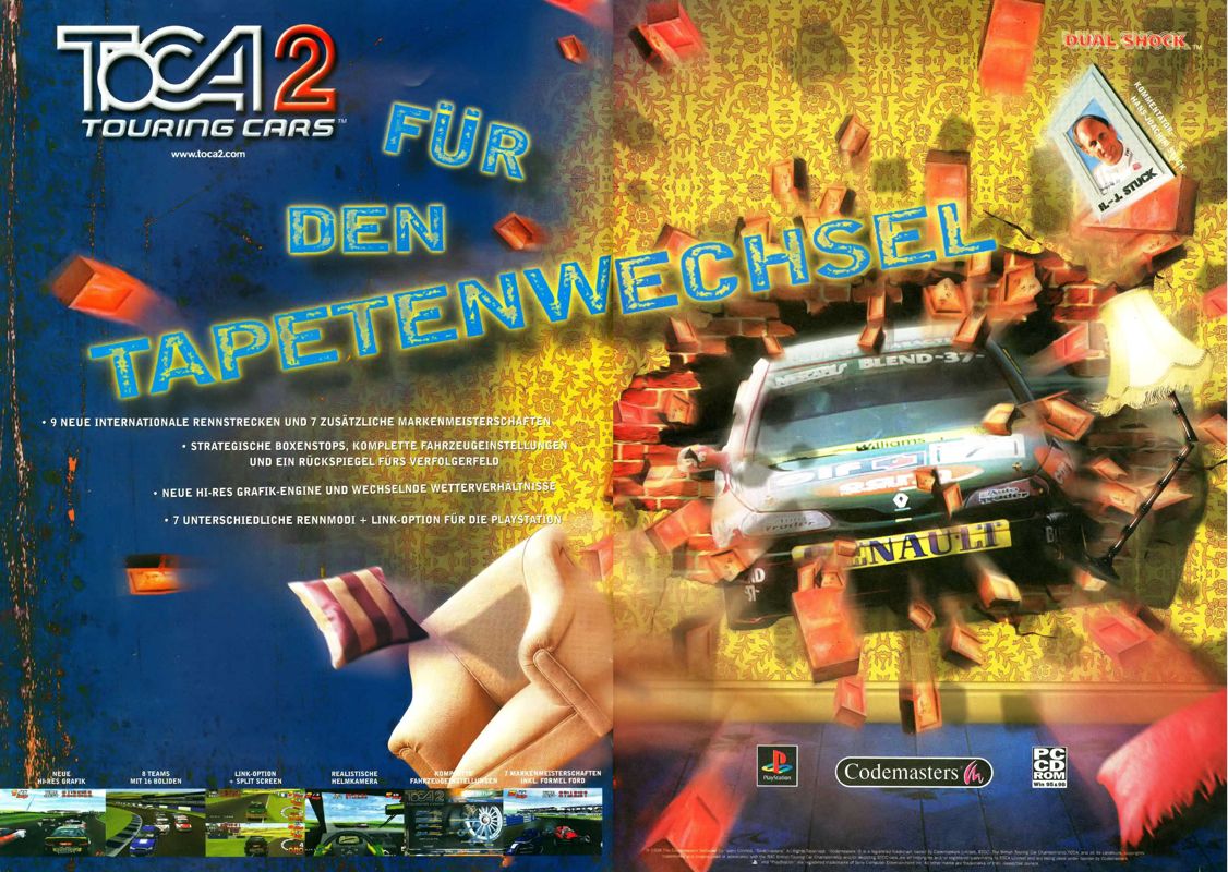 TOCA 2: Touring Car Challenge Magazine Advertisement (Magazine Advertisements): Mega Fun (Germany), Issue 01/1999