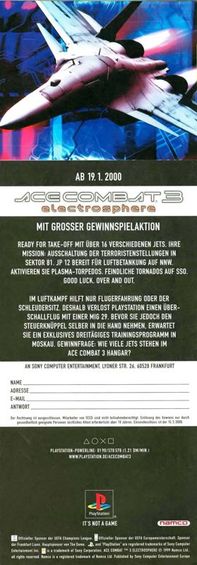 Ace Combat 3: Electrosphere Magazine Advertisement (Magazine Advertisements): Mega Fun (Germany), Issue 03/2000