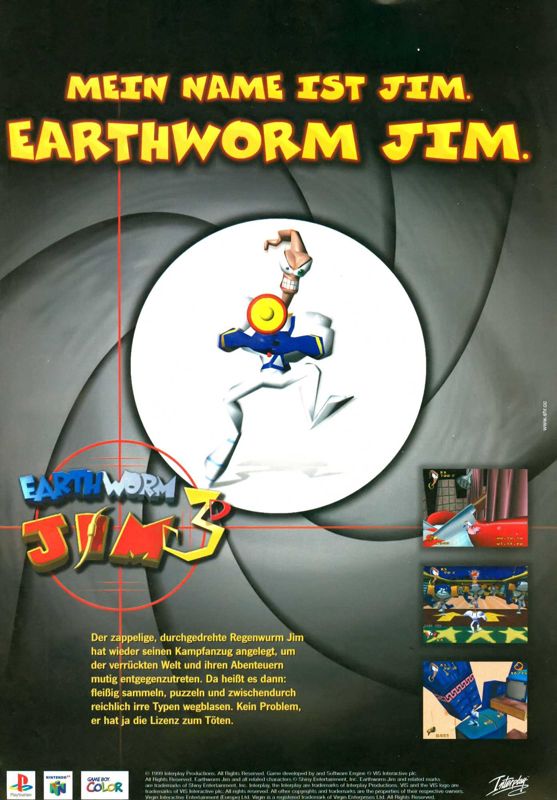 Earthworm Jim 3D Magazine Advertisement (Magazine Advertisements): Mega Fun (Germany), Issue 01/2000