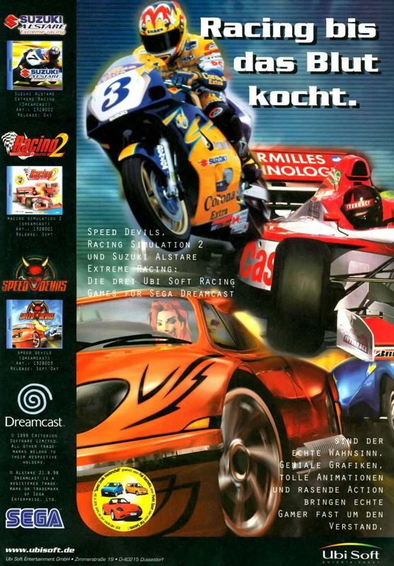 Monaco Grand Prix Racing Simulation 2 Magazine Advertisement (Magazine Advertisements): Mega Fun (Germany), Issue 01/2000