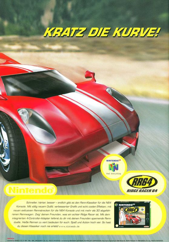 Ridge Racer 64 Magazine Advertisement (Magazine Advertisements): Mega Fun (Germany), Issue 06/2000