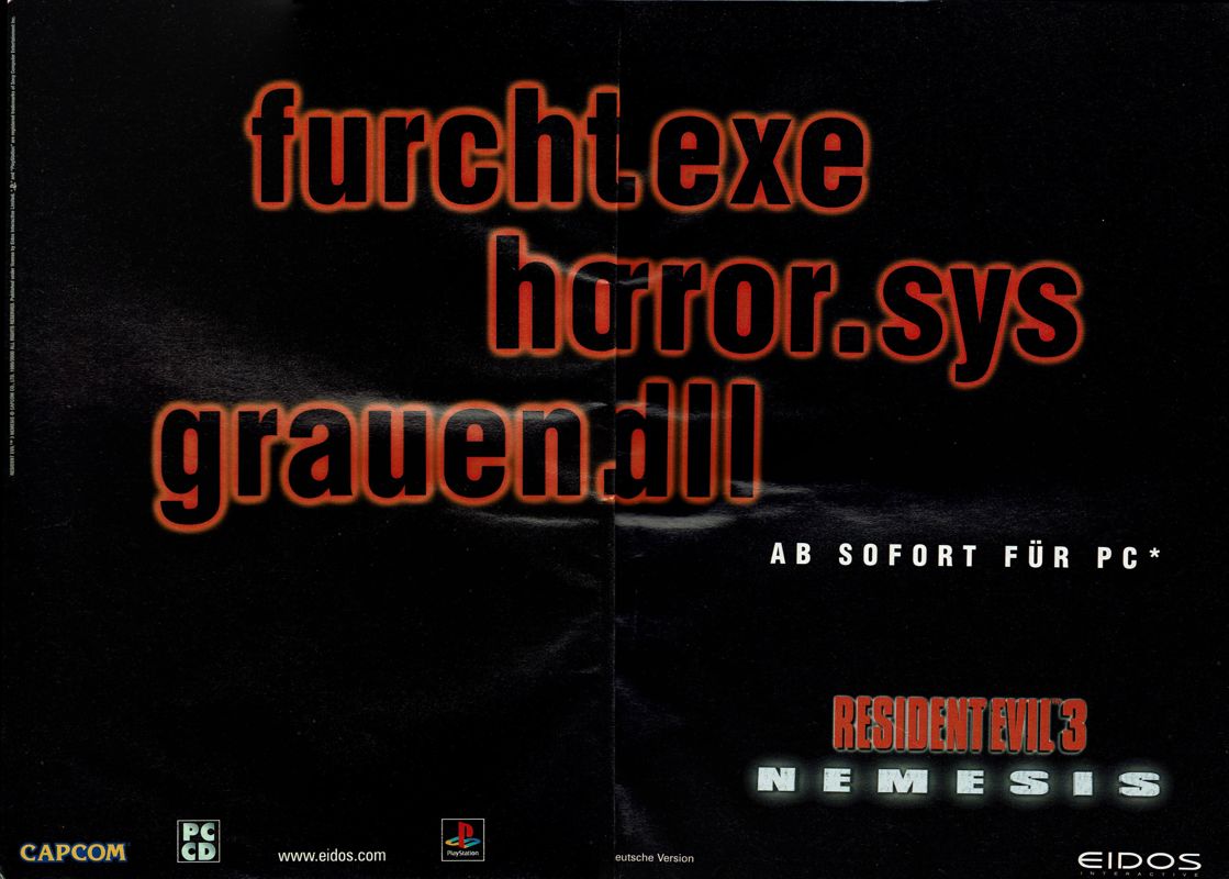 Resident Evil 3: Nemesis Magazine Advertisement (Magazine Advertisements): PC Player (Germany), Issue 11/2000
