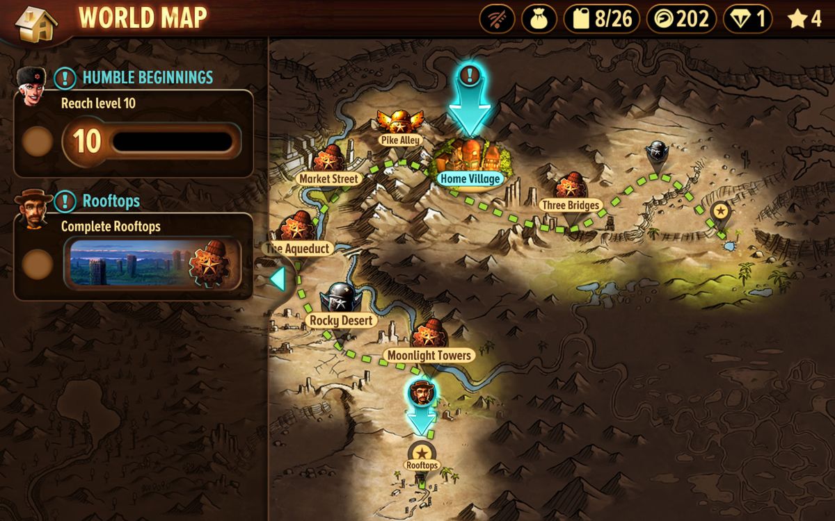 Trials Frontier (Android) screenshot: Progress on the level map