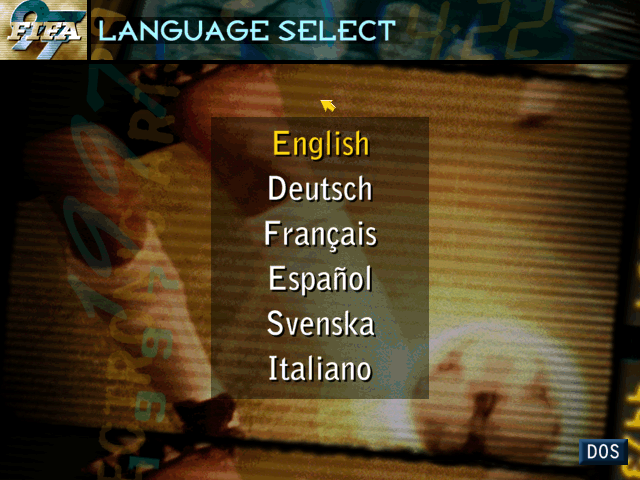 FIFA Soccer 97 (DOS) screenshot: Language selection