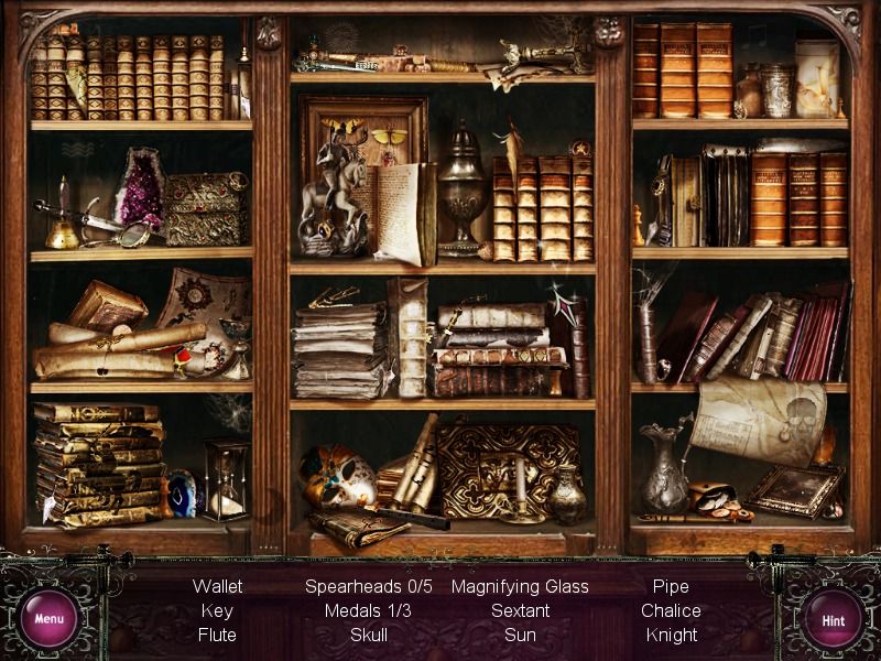 Borgia (Windows) screenshot: Lots of stuff on these bookshelves