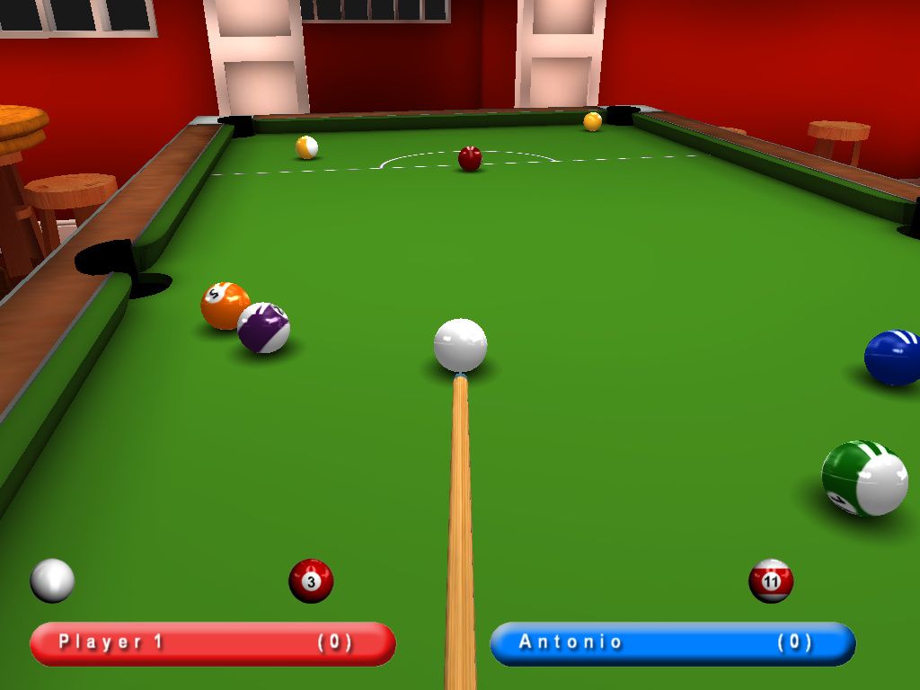 Kick Shot Pool (Windows) screenshot: Aiming...