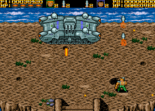 War Zone (Amiga) screenshot: Mission 1 Boss - What a big tank