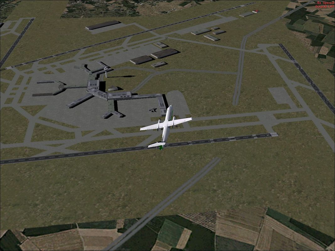 Dash 8-300 Professional (Windows) screenshot: This is the Dash 8-Q300 flying over the flight simulator's default Amsterdam Schiphol airport