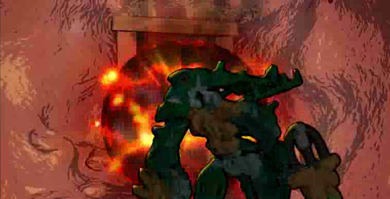 Piraka Animation 03 (Browser) screenshot: A giant burning rock appears.