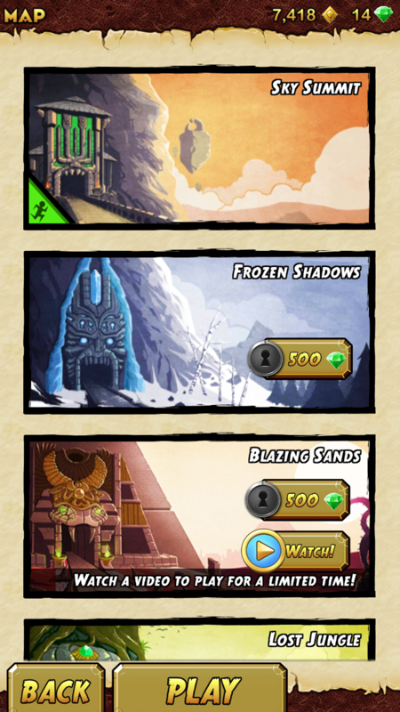 Temple Run 2 (Android) screenshot: A lot of themes to pick prior to the run