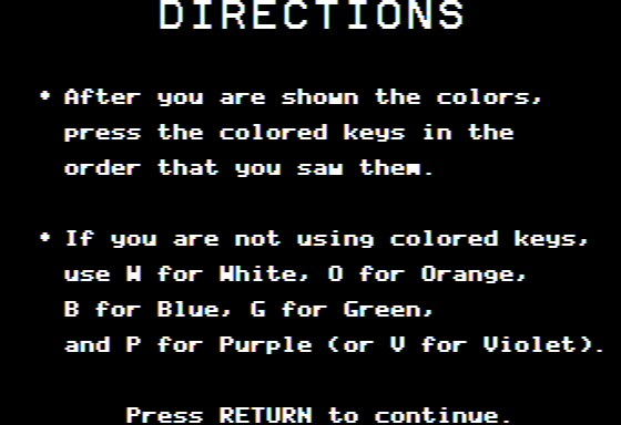 Simon Says... (Apple II) screenshot: Directions