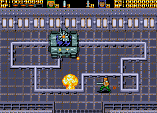 War Zone (Amiga) screenshot: Mission 5 Boss - Weird-looking tank