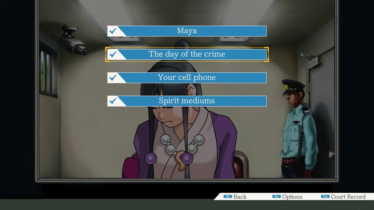 Phoenix Wright: Ace Attorney Trilogy (Windows) screenshot: Phoenix Wright 1 Dialogue options in Investigation mode
