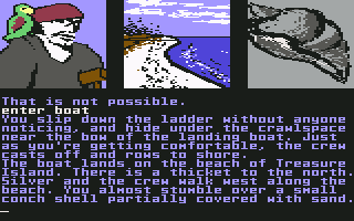 Treasure Island (Commodore 64) screenshot: On the shores of Treasure Island.