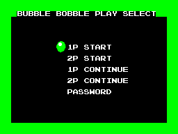 Bubble Bobble (SEGA Master System) screenshot: Menu