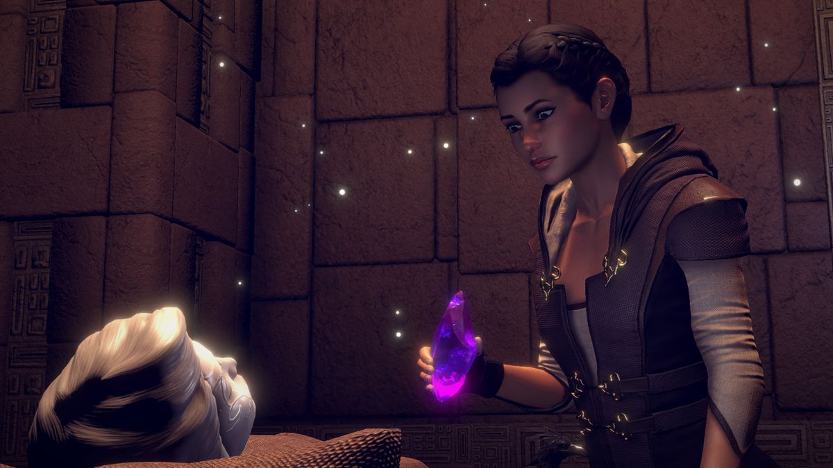 Dreamfall Chapters (PlayStation 4) screenshot: Book 4: Placing the soulstone inside Lux, the first dreamer