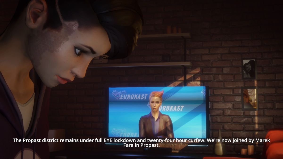 Dreamfall Chapters (PlayStation 4) screenshot: Book 3: Zoe earned some scars from the explosion from book two