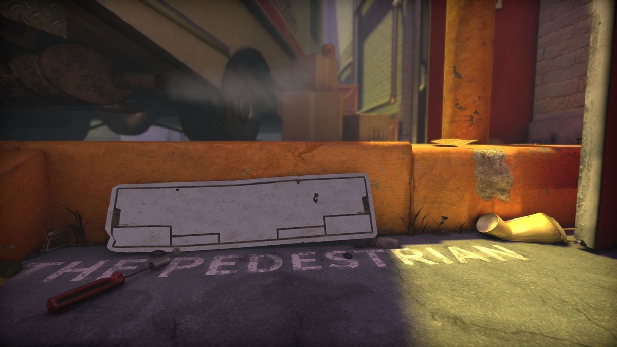 The Pedestrian (Windows) screenshot: The title woven into the first interactive scene of the game.