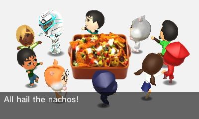 Tomodachi Life (Nintendo 3DS) screenshot: All hail the nachos!