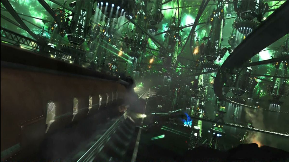 Final Fantasy XIII (Xbox 360) screenshot: The Purge train heads toward its destination.