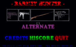 Barney Hunter (DOS) screenshot: Title screen with main menu