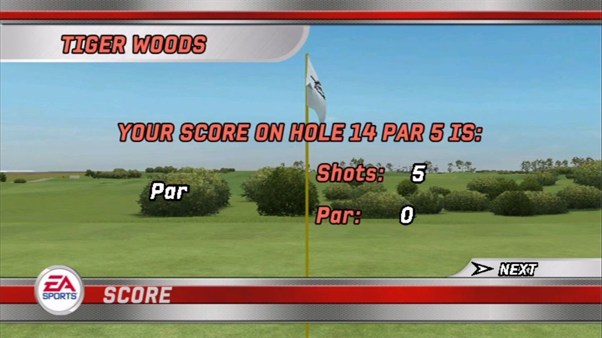 Tiger Woods PGA Tour (DVD Player) screenshot: At the end of each hole players are given their score for the hole