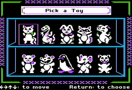 Grammar Toy Shop (Apple II) screenshot: Choosing a Toy