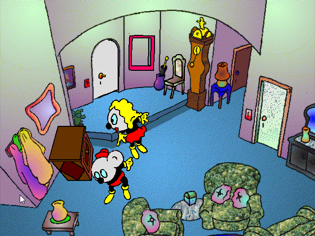 Fuzzy & Floppy: The Adventure of the Golden Bee (Windows 3.x) screenshot: Remember kids, you're not supposed to break into other people's houses.