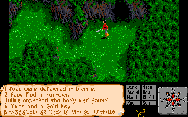 The Faery Tale Adventure: Book I (Amiga) screenshot: In Grimwood forest.
