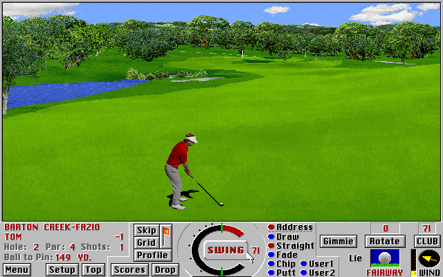 Links: Championship Course - Barton Creek (DOS) screenshot: A nice shot in the fairway! (Links 386 SVGA version)