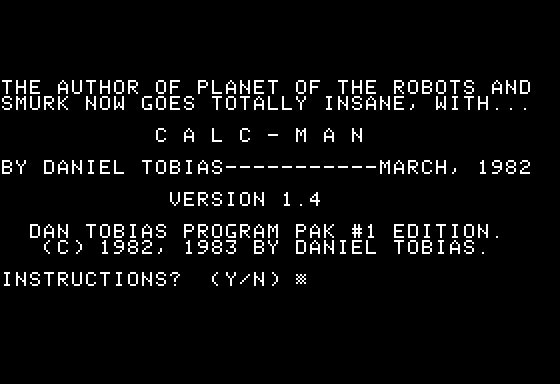 Calc-Man (Apple II) screenshot: Title Screen