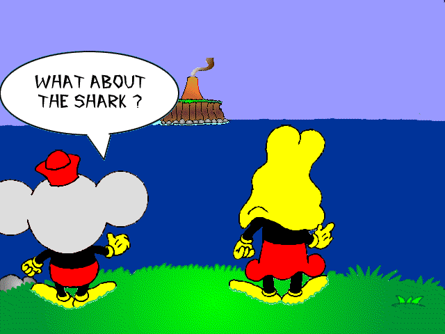 Fuzzy & Floppy: The Adventure of the Golden Bee (Windows 3.x) screenshot: Of course there had to be sharks.