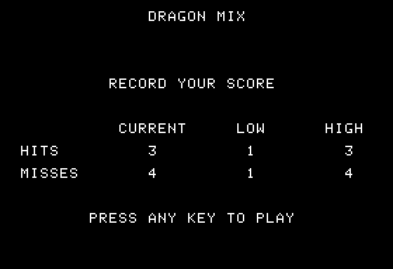 Dragon Mix (Apple II) screenshot: Final Score
