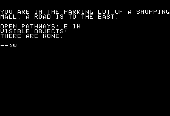 Planet of the Robots (Apple II) screenshot: Starting Outside a Mall