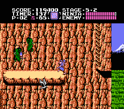 Ninja Gaiden (NES) screenshot: Stage 5-2 puts you back in the great outdoors