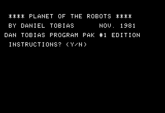 Planet of the Robots (Apple II) screenshot: Title Screen