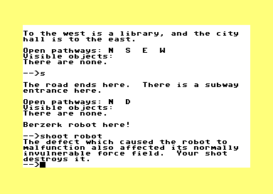 Planet of the Robots (Commodore 64) screenshot: Shooting a Berserk Robot