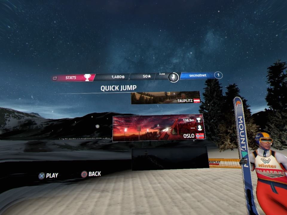 Ski Jumping Pro VR (PlayStation 4) screenshot: Quick jump track selection