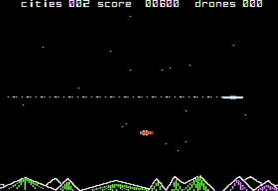 Federation (Apple II) screenshot: Firing at an Alien Drone