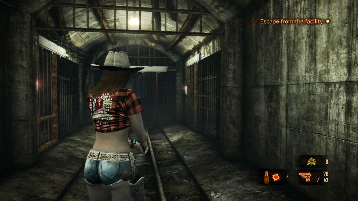 Resident Evil: Revelations 2 - Claire's Rodeo Costume (PlayStation 4) screenshot: Back view of the costume during gameplay