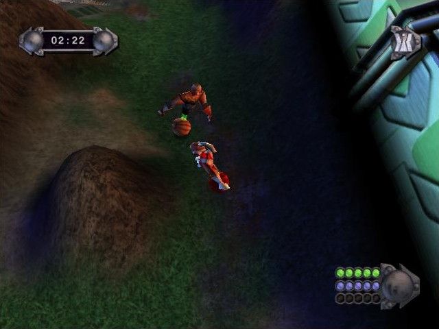 Ball Breakers (Dreamcast) screenshot: Getting to the goal in time is hindered by opponents in your way.