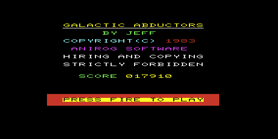 Galactic Abductors (VIC-20) screenshot: Title