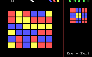 Amado (DOS) screenshot: I've made a complete mess of this screen, purely in the interests of illustrating the gameplay you understand. The target pattern is on the right