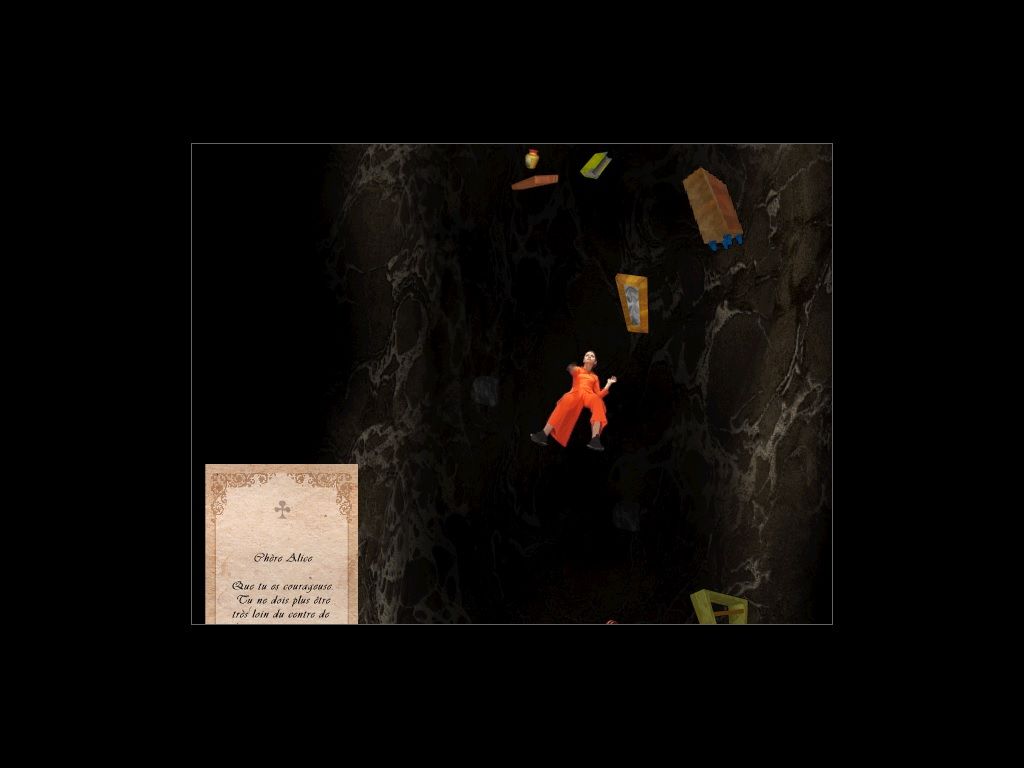 Alice in Wonderland (Windows) screenshot: Intro sequence : Alice is falling. The Earth's center is near
