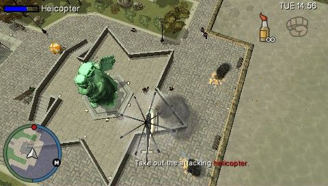 Grand Theft Auto: Chinatown Wars (PSP) screenshot: Helicopter mission (sadly, you're only a shooter)