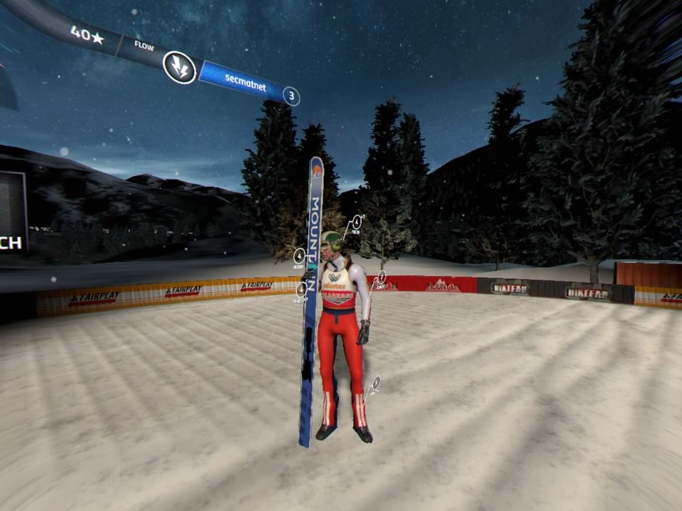 Ski Jumping Pro VR (PlayStation 4) screenshot: Player character with current equipment