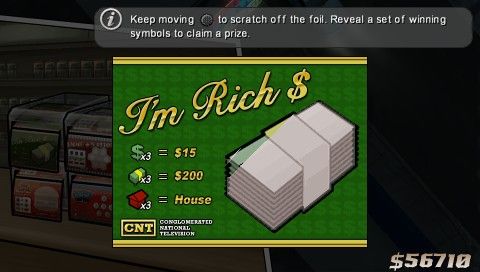 Grand Theft Auto: Chinatown Wars (PSP) screenshot: I'm Rich lottery