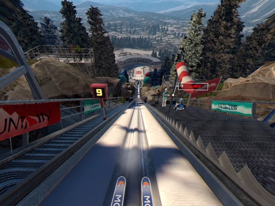 Ski Jumping Pro VR (PlayStation 4) screenshot: Keep track on the wind speed and direction at the beginning of each jump