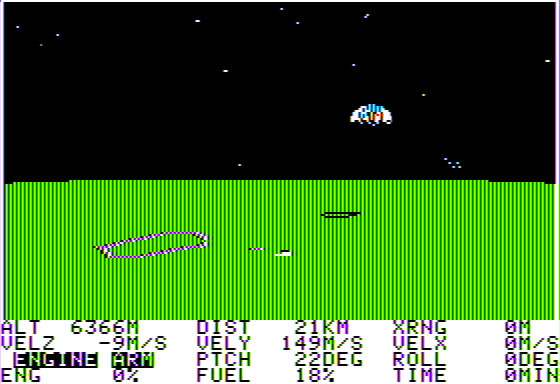 Lunar Explorer: A Space Flight Simulator (Apple II) screenshot: Starting from Approach